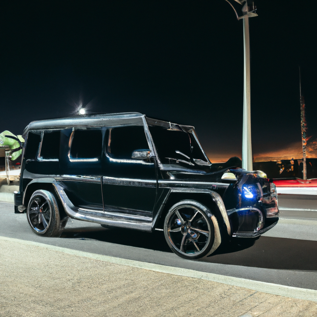 Mercedes-Benz G63 AMG preto em estrada urbana noturna