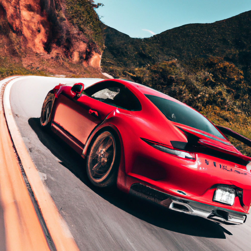 Porsche 911 Turbo S vermelho em estrada serpentina
